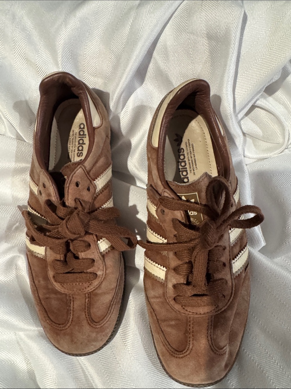 adidas Women’s Brown Suede Sneakers with Cream Stripes
